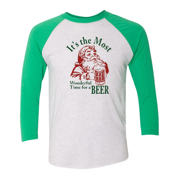 It's the most wonderful time for a beer - (S) Unisex Tri-Blend Three-Quarter Sleeve Baseball Raglan Tee Thumbnail