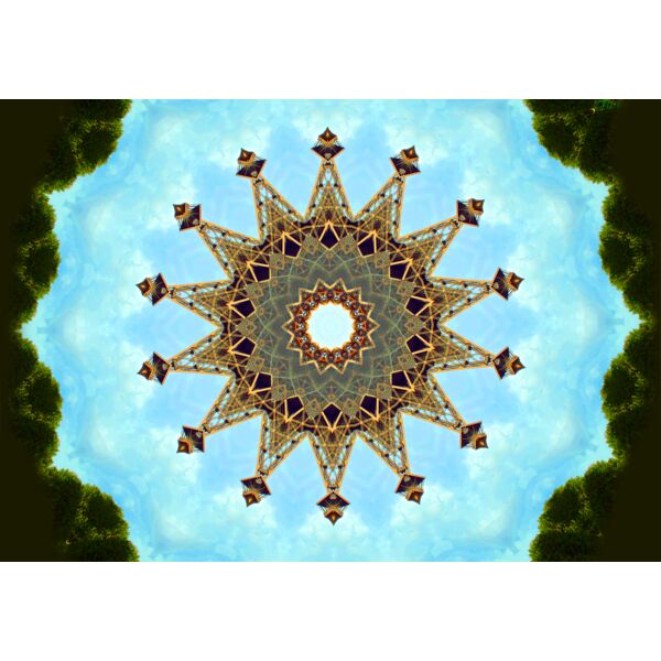 kaleidoscope trees sky tower clouds radial ci Thumbnail