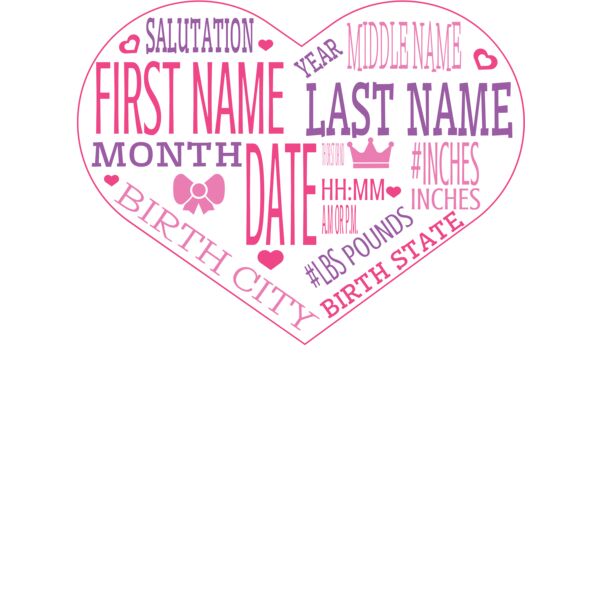 Birth Stats - Heart - Pink / Purple Thumbnail